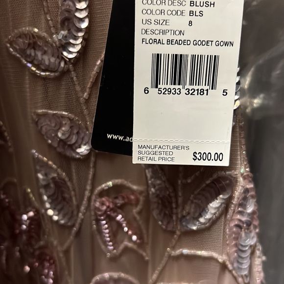 Adrianna Papell beaded short sleeve pink floral gown - Picture 14 of 15